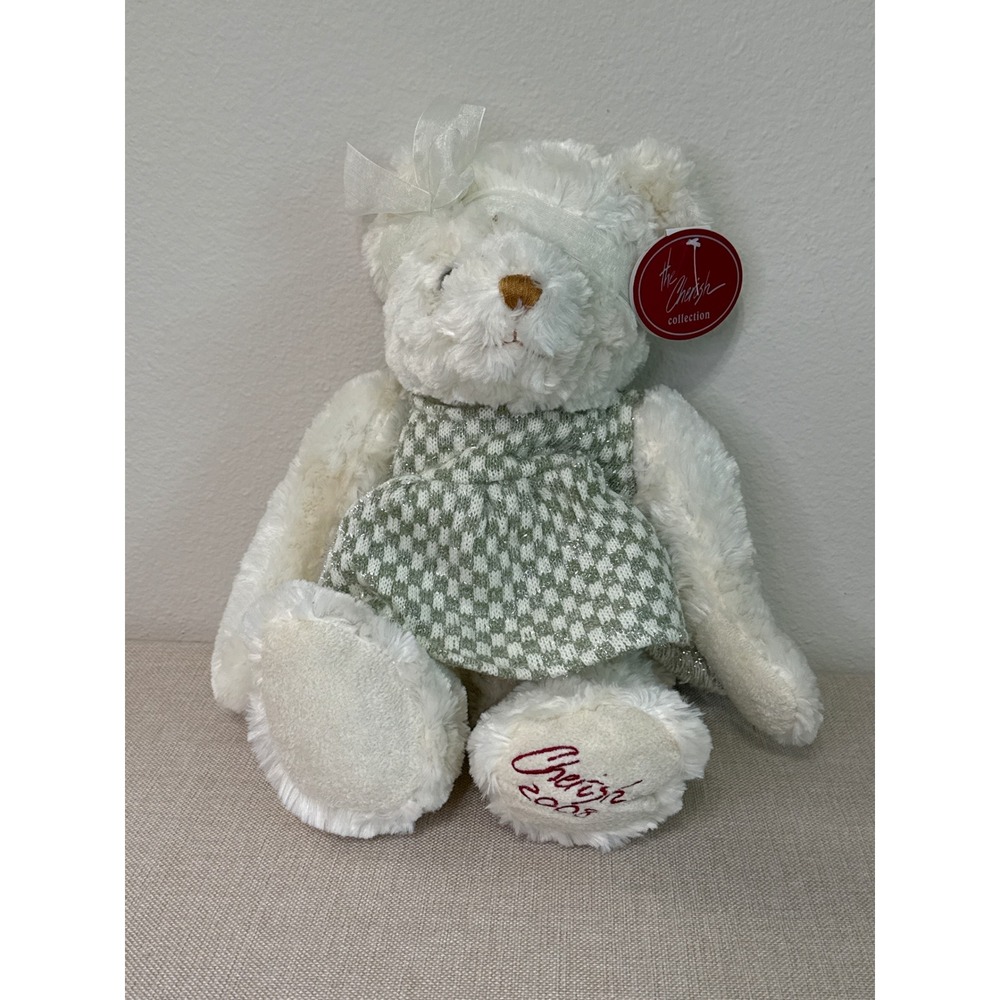 Nova Plush The Cherish Collection 2008 White Teddy Bear Green Dress NWT